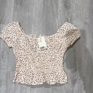 H&M Off-Shoulder Blouse with Red Floral Pattern